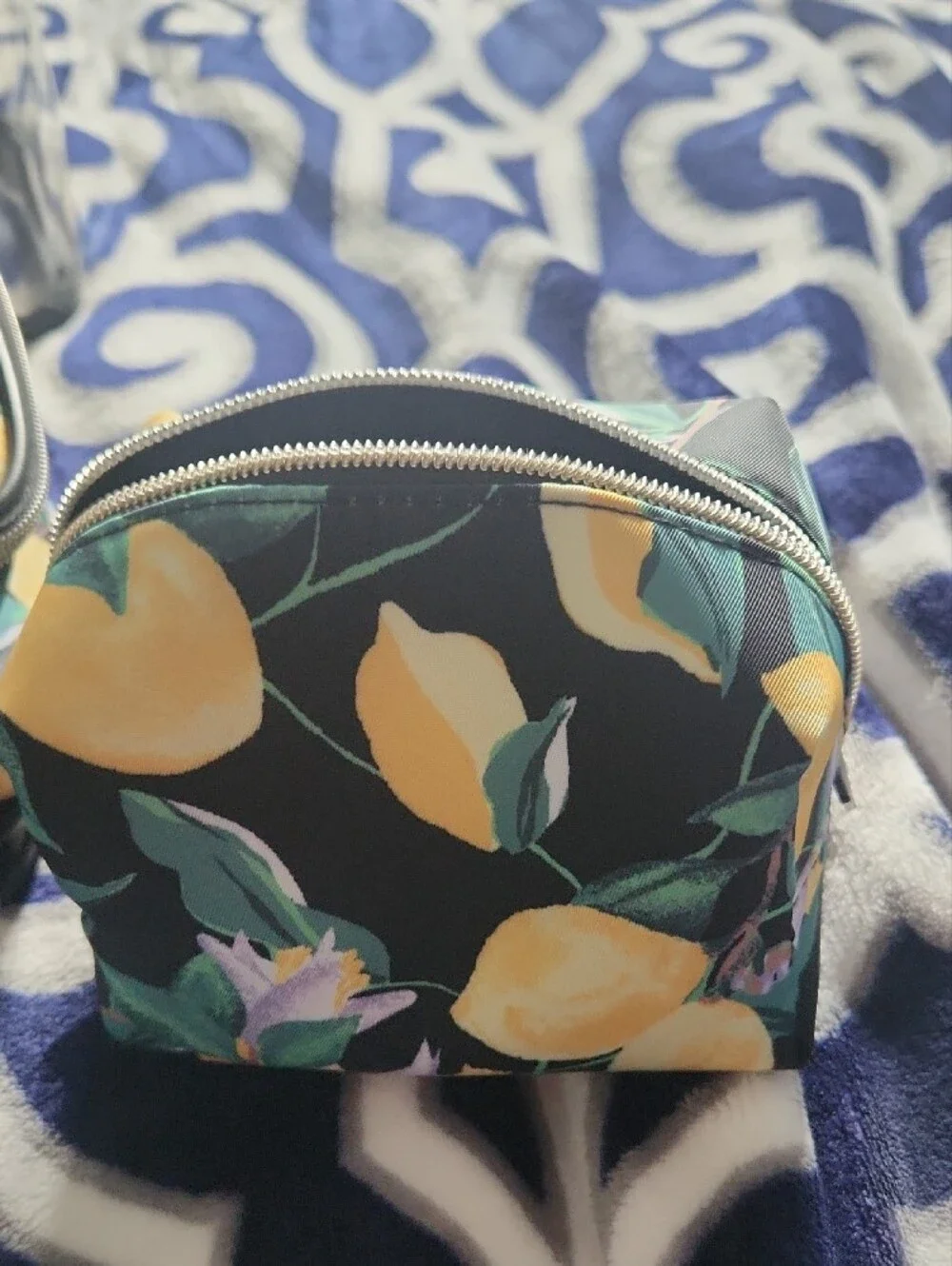 Victoria's Secret Clear Floral Cosmetic Case - Black Trim with Yellow Accents